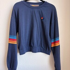 Aviator Nation Navy Rugby Stitch 5 stripe Sweatshirt